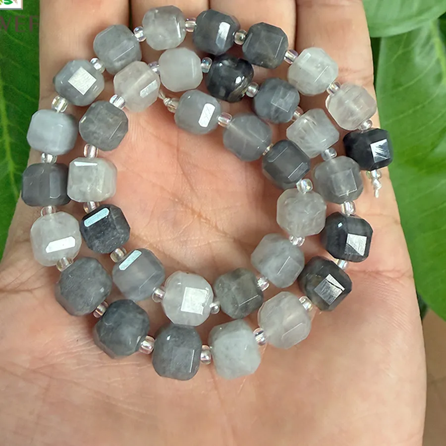 Authentic 5 7 8Mm Natural Gary Cloud Crystal Faceted Cube Loose Beads Bracelet Necklace For Handmade Jewelry Making 15 Strand