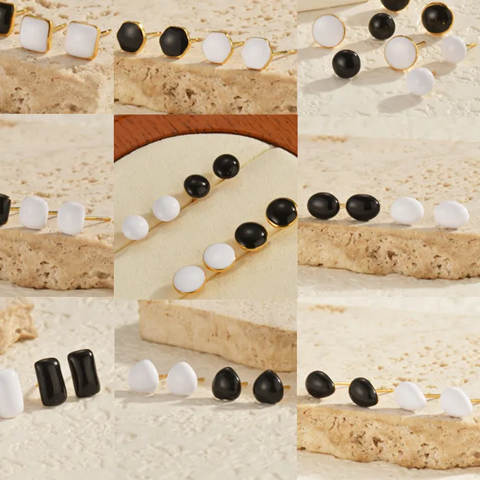 Authentic Extremely White Black Drop Oil Stud Earrings Ear Acupuncture Jewelry