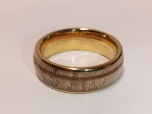 Authentic The Ibex - 14K Yellow Gold Plated Tungsten and Antler Sacred Ring