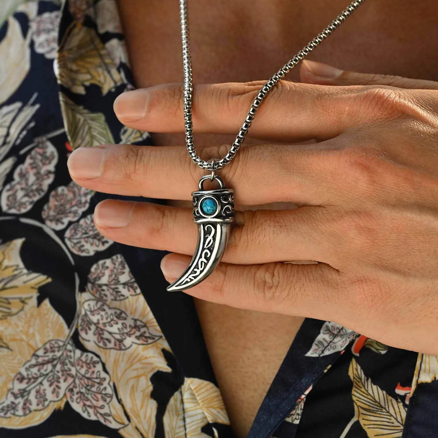Authentic Horn Charms Necklace Boys, Wateproof Natural Stone Pendant, Ethnic Style Accessories
