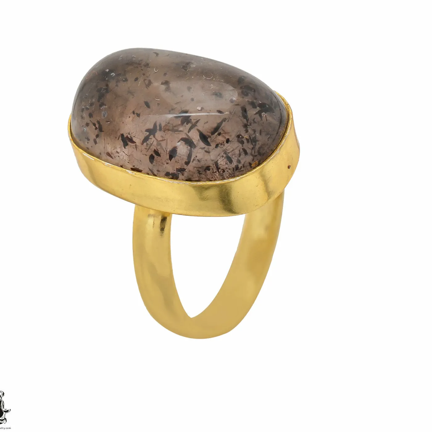 Authentic Size 7.5 - Size 9 Adjustable Super 7 Cacoxenite 24K Gold Plated Ring GPR1513