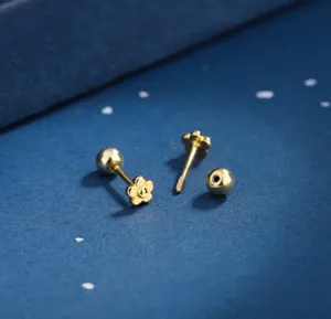 Authentic Radiant Solar Blossoms: 14K Gold Plated Tiny Daisy Screw Back Stud Earrings