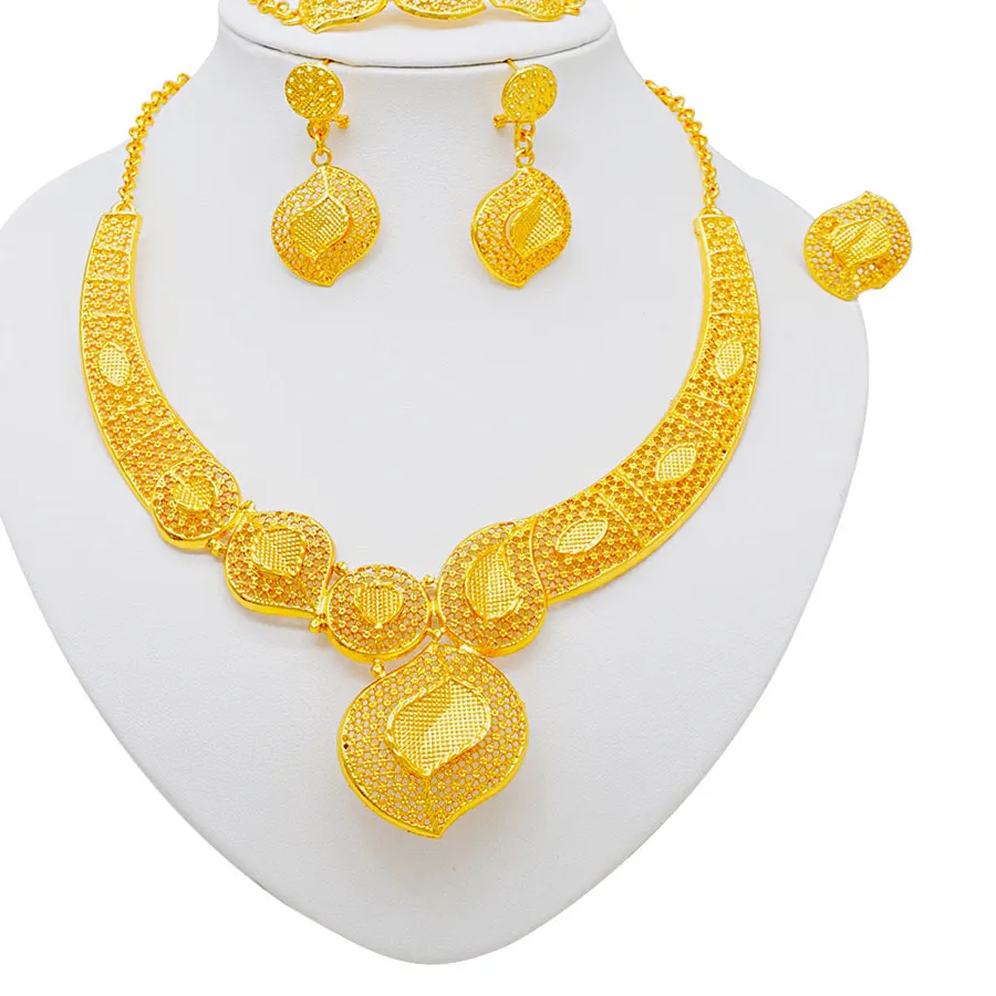 Authentic GDJWRI Luxury Necklace and Earrings Jewelry Set Women Gold Color Elegant African Ethiopian Dubai Wedding Party