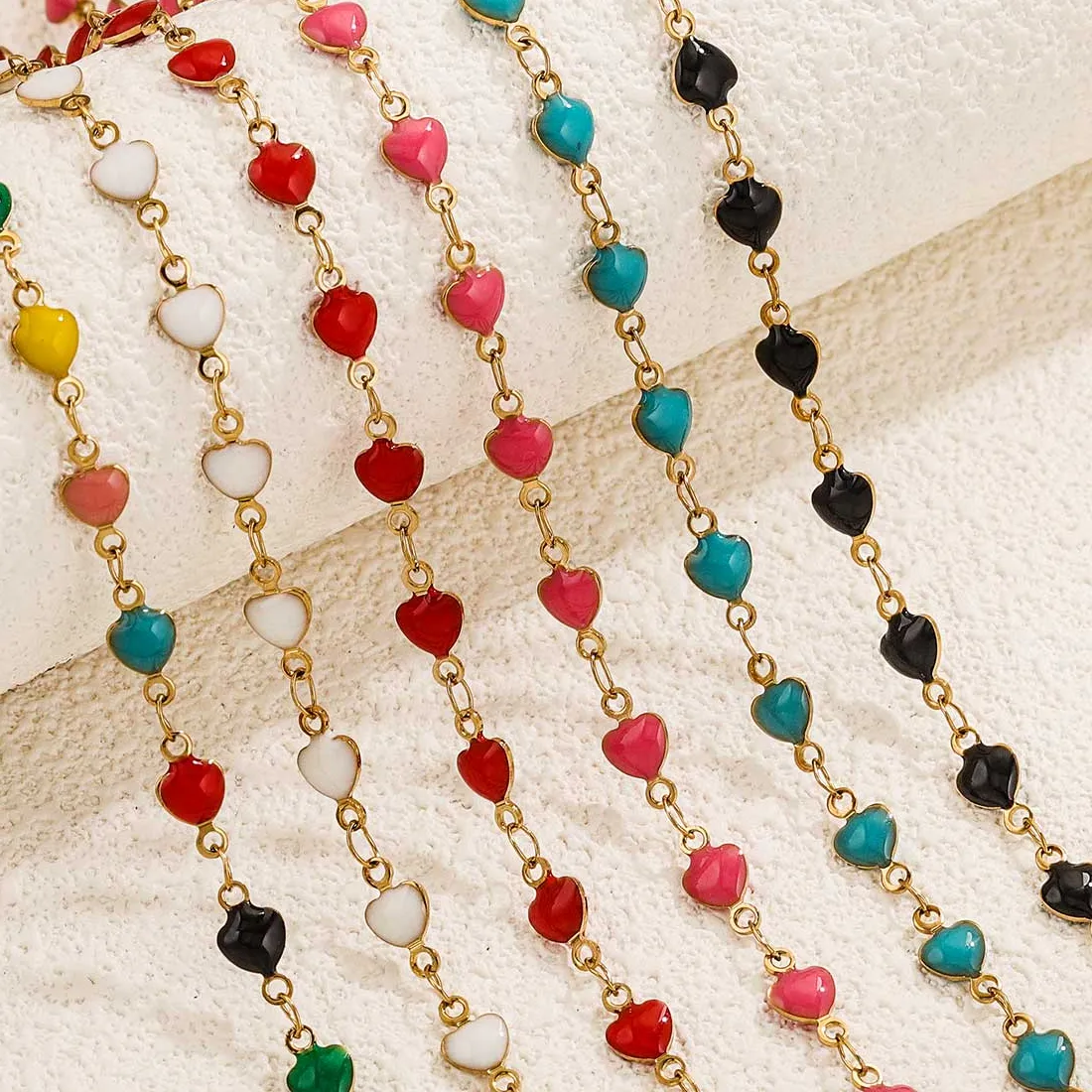Authentic 1 Meter Gold Enamel Chain Peach Heart Chain For DIY Necklace Bracelet Jewellery Making Supplies Crafts In Stock