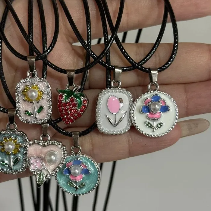 Authentic Whispers Of The Wildwood Enamel Blossom And Strawberry Talisman Necklace