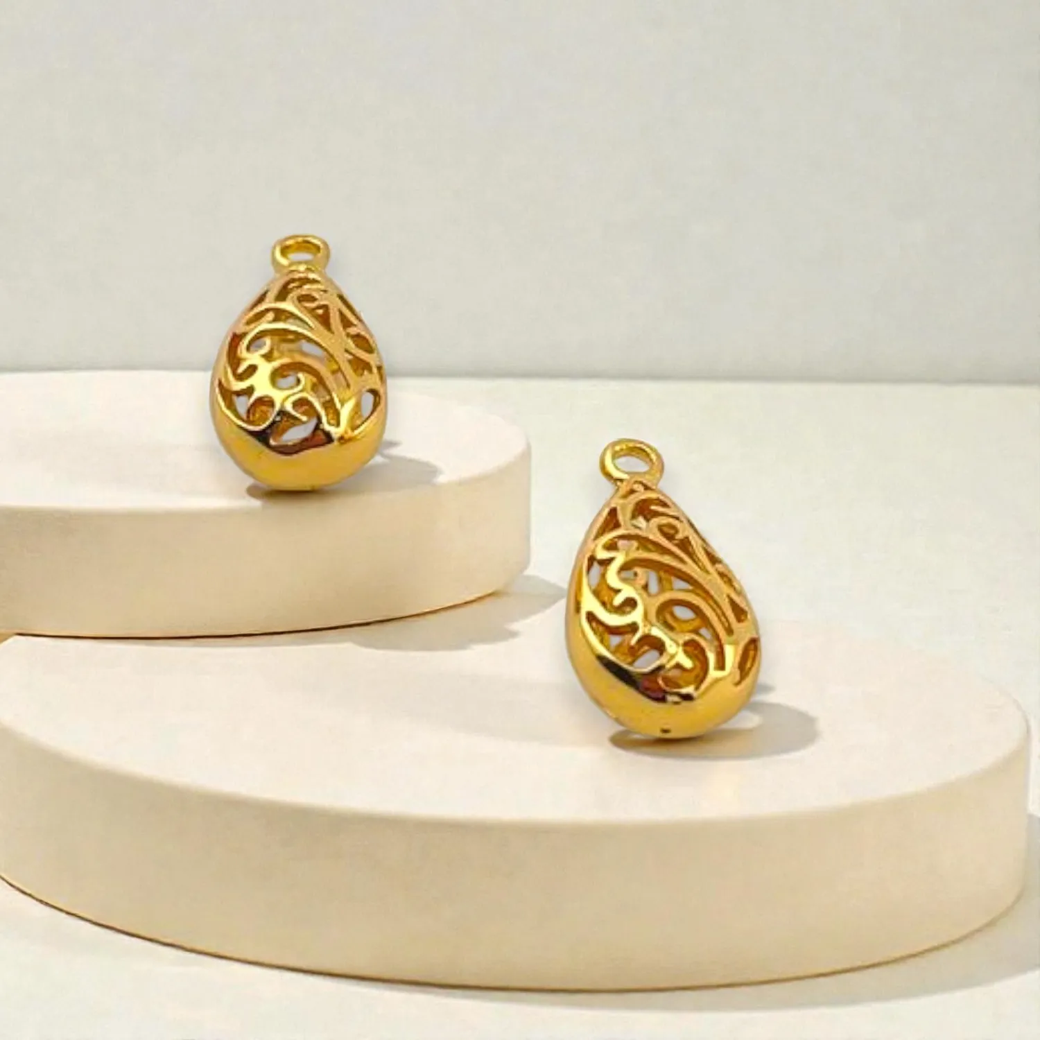 Authentic Tears of Celestial Grace - 18K Gold Plated Filigree Pendants