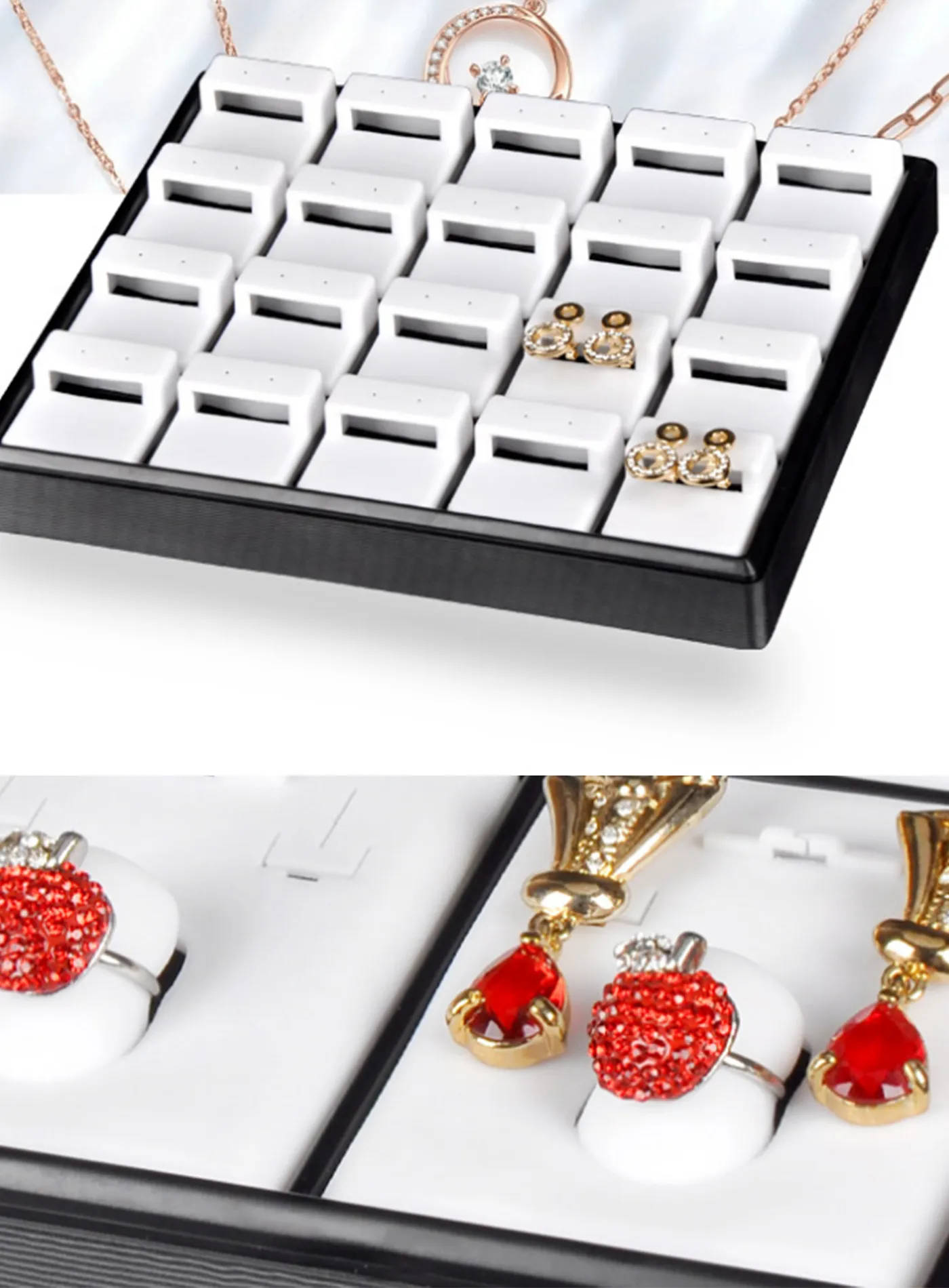 Authentic Plastic Jewelry Storage Tray Jewelry Holder Jewelry Display Tray Sample Tray High-end Luxurious Black White Jewelry Display Tray