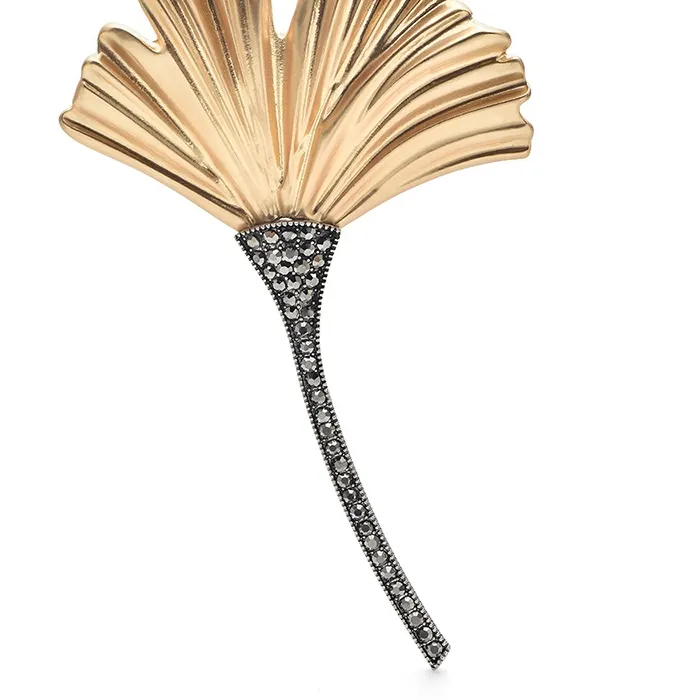 Authentic Guardian of Fertility and Longevity: Golden Ginkgo Leaf Brooch