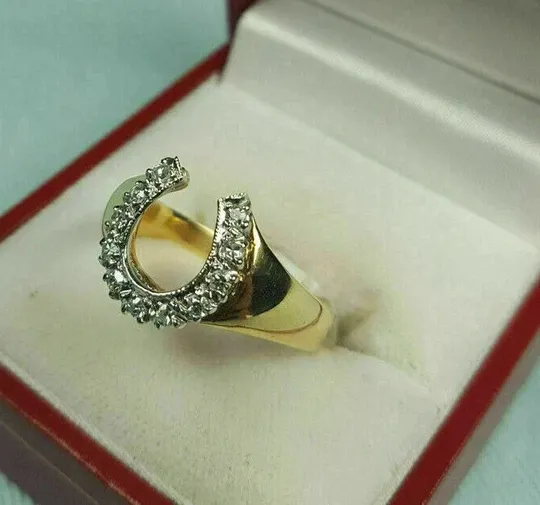 Authentic 2Ct Round Lab Created Diamond Horseshoe Ring 14K Yellow Gold Plated