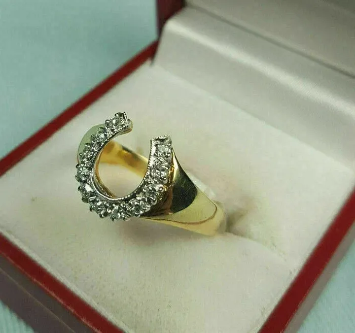 Authentic 2Ct Round Lab Created Diamond Horseshoe Ring 14K Yellow Gold Plated