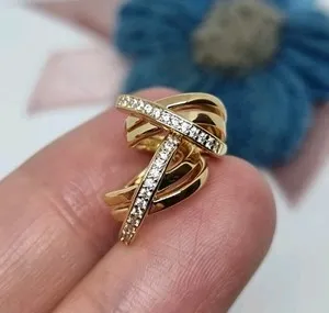 Authentic Celestial Crossover Pave Hoop Earrings in Radiant 14k Gold