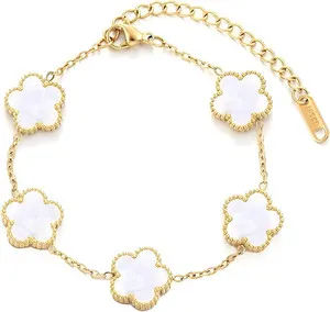 Authentic 18K Gold Plated Clover Bracelets for Women, Four Leaf Clover Bracelet Lucky Birt