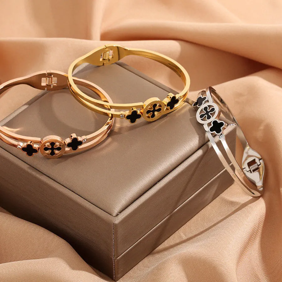 Authentic Black shell lucky four-leaf clover bracelet, 18K gold-plated bohemian style jewelry, gift for wife to wear everyday