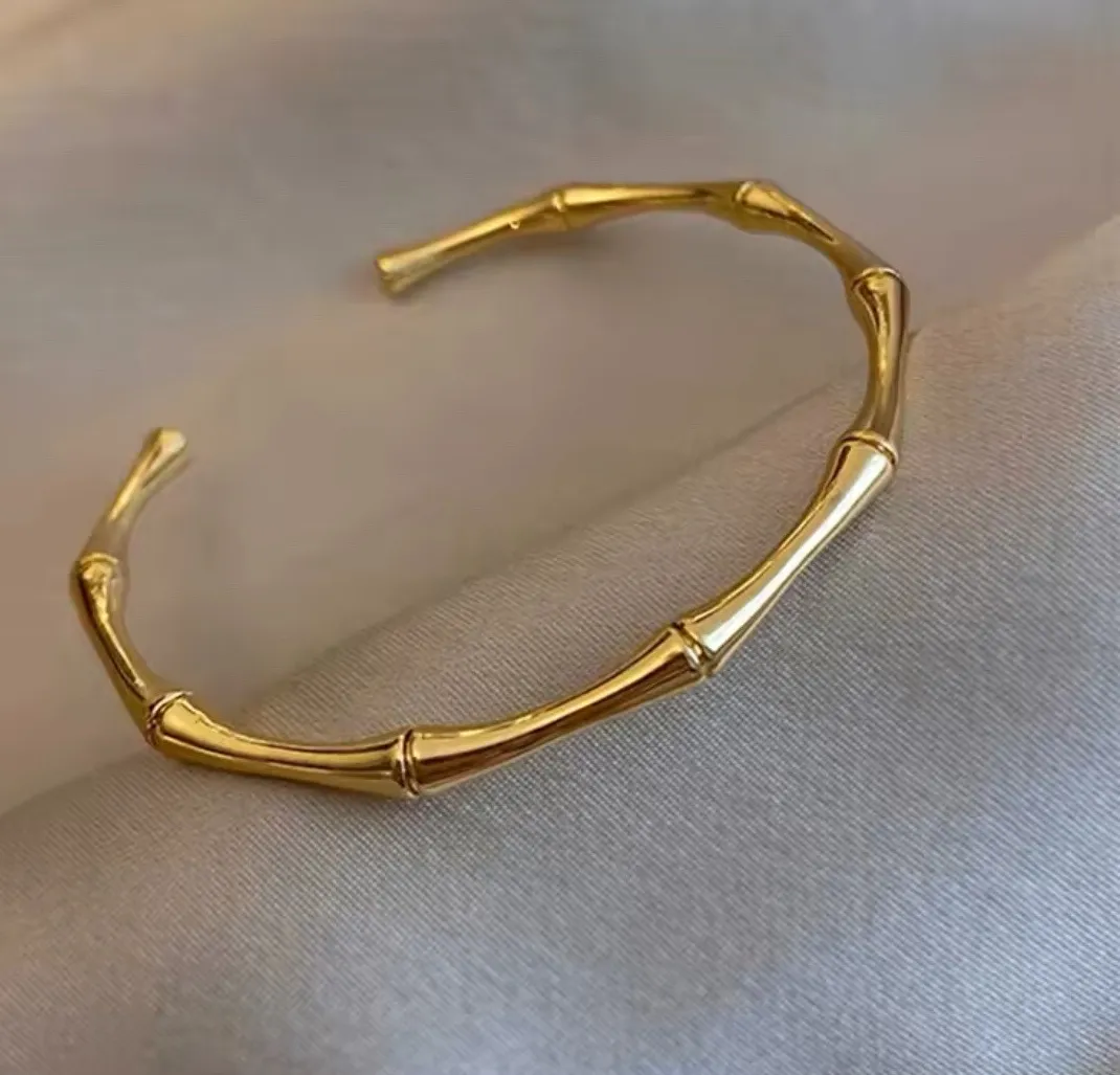 Authentic Enchanted Whispering Bamboo Cuff - 18K Gold-Plated Solid Bracelet for Women