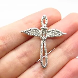 Authentic Celestial Wings of Divine Protection: Diamond-Encrusted Cross Pendant