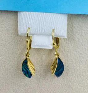 Authentic Ethereal Wings of the Iridescent Tide: 22k Gold-Plated Paua Earrings