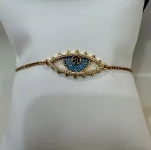 Authentic Evil Eye Blue Eye Crystal Gorgeous Womens Protection Bracelet Gold Plated