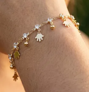 Authentic Elegant Boho Bracelet | 14K Gold Plated Designer Hamsa Hand Charm Bracelet