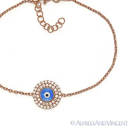 Authentic Evil Eye Bead Turkish Nazar Greek Mati Hamsa Luck Charm Sterling Silver Bracelet