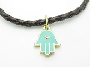 Authentic Gold Plated Hand of God Hamsa Brown Leather Charm Good Luck Bracelet