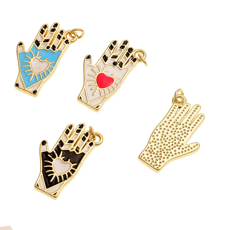 Authentic Colorful Resin Gold-Plated Hamsa Hand Of Fatima Charm Pendant For Jewelry Making Necklace Bracelet Zirconia CZ Accessories