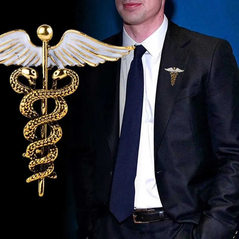 Authentic Crystal Caduceus Pins Badge Brooches Lapel Pin Medicine Symbol Jewelry Gifts For Nurse Doctor Medical Students Brooch Pins 1Pc