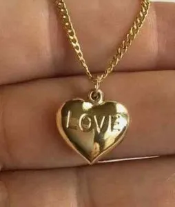 Authentic 14K Yellow Gold Plated HEART LOVE NECKLACE 20"/14K ORO CADENA DE CORAZON AMOR