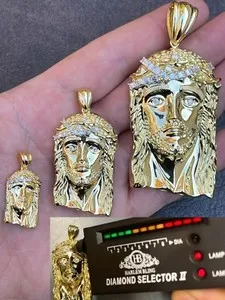 Authentic Real 14k Gold Plated Jesus Piece Pendant Baguette MOISSANITE Passes Test