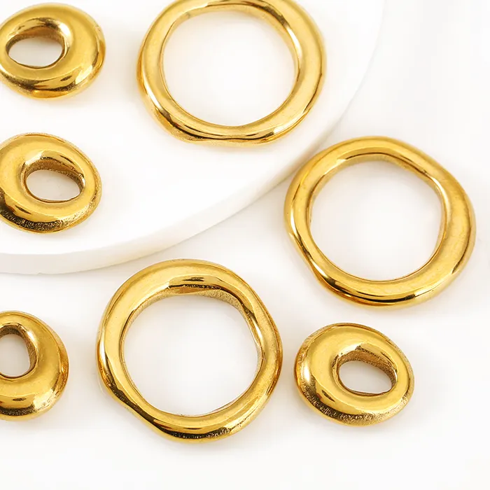 Authentic 5pcs Stainless Steel Gold Plated Thick Irregular Round Charms Connectors for DIY Bracelets Necklace Jewelry Making Accessories