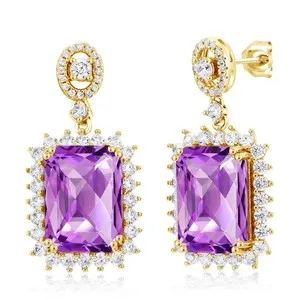Authentic Celestial Halo Birthstone Dangle Earrings in Radiant 18K Gold