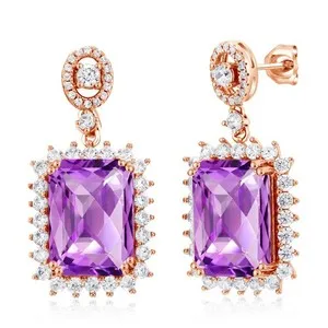 Authentic Celestial Halo Birthstone Dangle Earrings in 18K Rose Gold