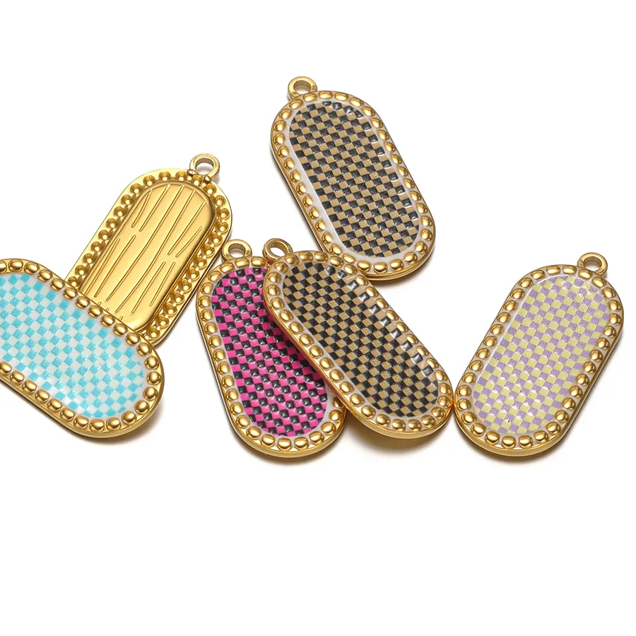 Authentic 4pcs Gold Oval Plaid Charms Pendant for DIY Women Necklace Jewelry Findings Bracelets Earrings Making Supplies