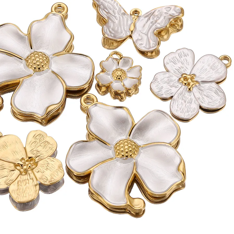 Authentic The Blossoming Lotus: Fourfold Gold-Plated White Enamel Flower Charms for Sacred Adornment
