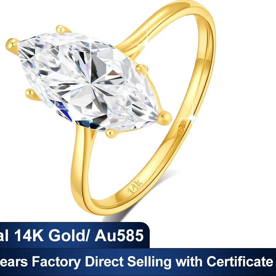 Authentic The Golden Eye of Eternity: 14K Gold Marquise Moissanite Ring