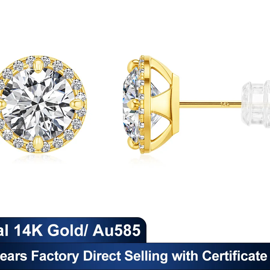 Authentic Celestial Halo Moissanite Studs in 14K Gold