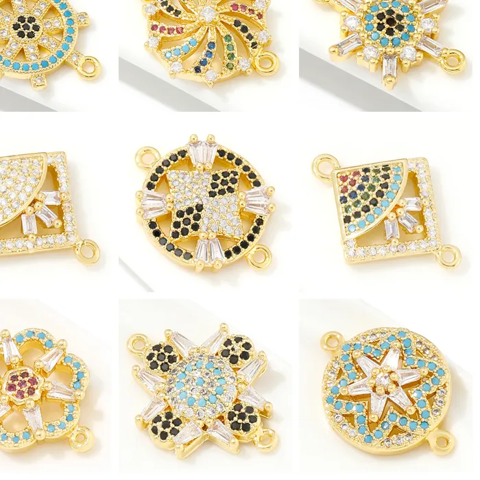 Authentic 18K Gold Plated Brass Zircon Connector Charms,Connector For Jewelry,Charm Connector For DIY Necklace Bracelet Making Accessories