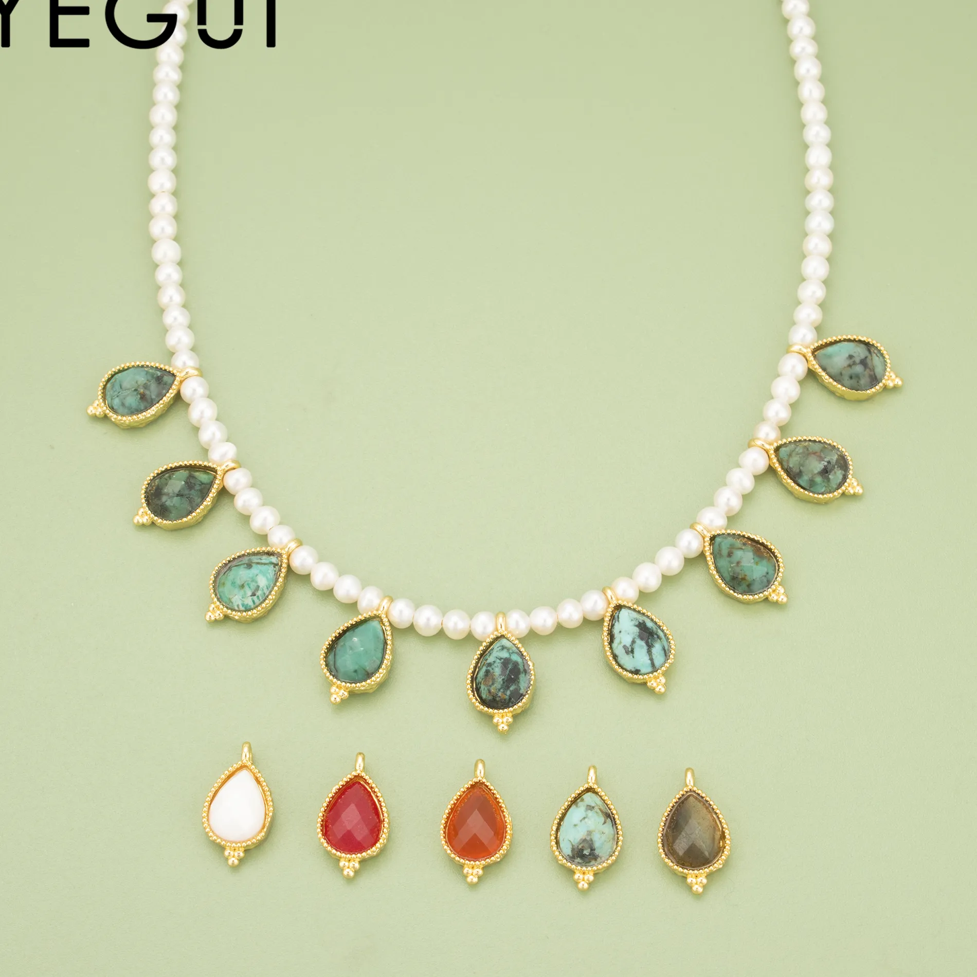 Authentic YEGUI,2pcs/lot,MI14,jewelry accessories,18k gold plated,,natural stone,hand made,jewelry making,charms,diy pendants