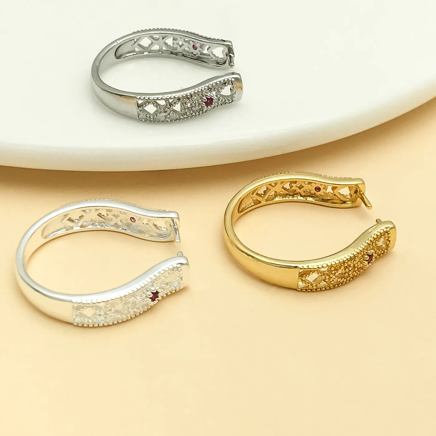 Authentic 5pcs 18k Gold-Plated Thick Silver Red Zirconium Ring Jewelry Making DIY Earrings Charms for Jewelry Bracelets Necklace