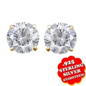 Authentic Radiant Solar Solitaire Studs in 14K Yellow Gold Plated Brilliance