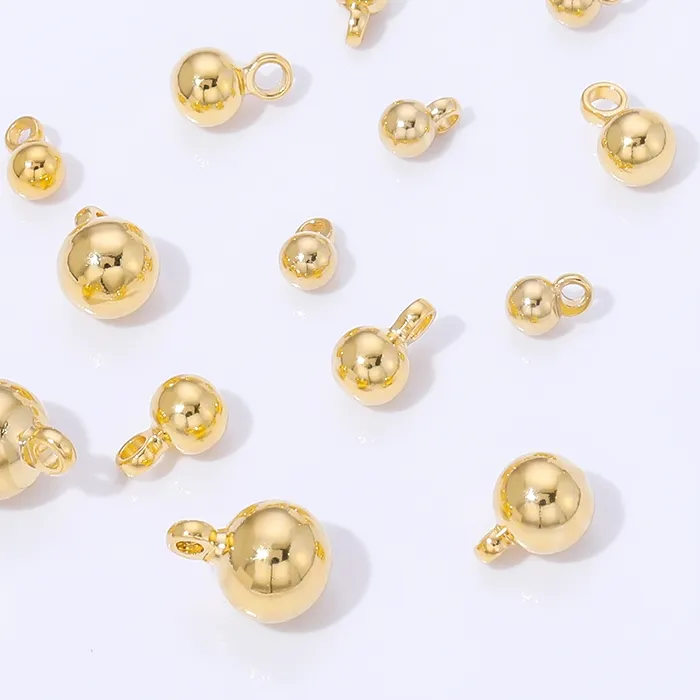 Authentic 3/4/5/6mm Round Ball Bead Pendants 18K Gold Plated Solid Ball Pendant Charms For Bracelet Making,DIY Jewelry Accessories