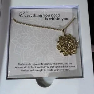 Authentic 18k Gold Plated Mandala Necklace Anniversary Pendant 20” Adjustable Chain