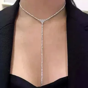 Authentic Celestial Droplet A Luminous Lab- Grown Diamond Lariat Bathed In 14K White Gold Light