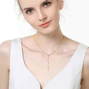 Authentic Dainty Drop Y Lariat Necklace 4Ct Round Lab Created Bezel 14K Yellow Gold Plated