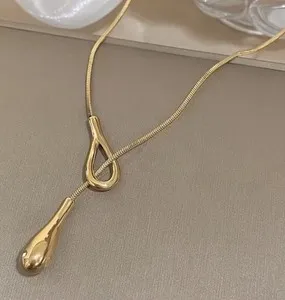 Authentic Waterdrop 14k Gold Plated Lariat Necklace Zara Chain Boho Geometric
