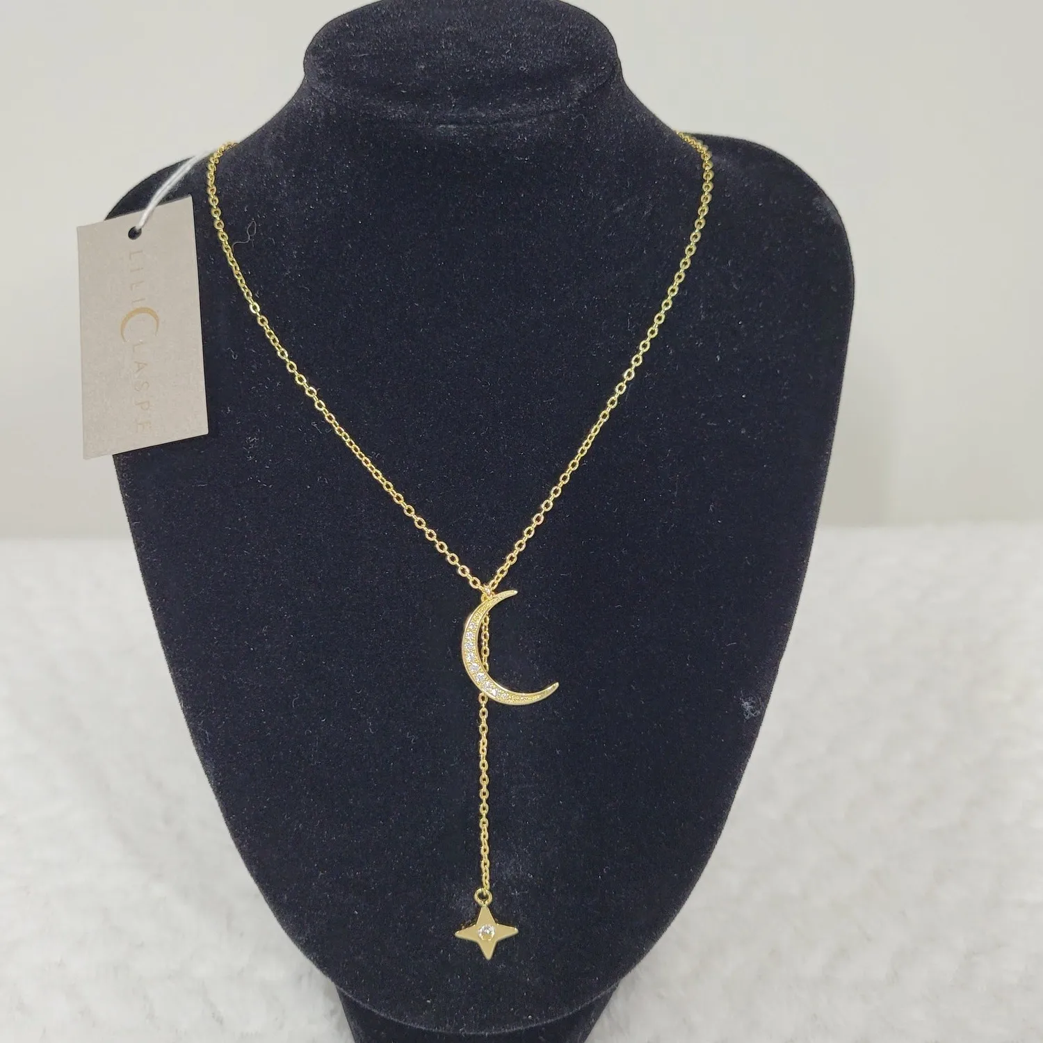 Authentic Lili Claspe Gold Plated Rope The Moon Star Lariat Necklace