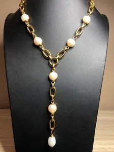 Authentic B2946 ST Moran Nordstrom 18K gold plated Y Lariat Necklace Pearl Statement
