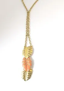 Authentic T Tahari 14k Gold-Plated Coral Triple Leaf Lariat 18" Necklace NWT