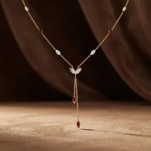 Authentic 3Ct Marquise Cut Lab Created Diamond Lariat Necklace In 14K Yellow Gold Plated