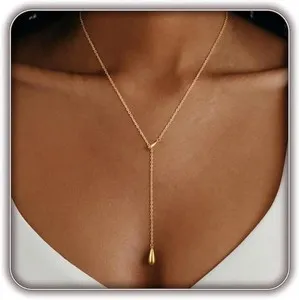 Authentic 14K Gold Plated Layered Lariat Necklace for Women - Waterproof Non-Tarnish Daint