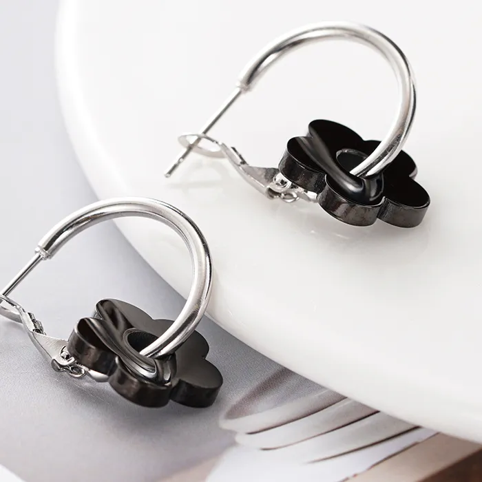 Authentic Midnight Shadow Bloom Hoop Earrings in Enduring Sacred Steel